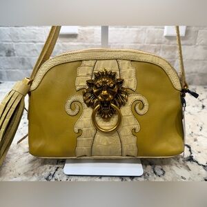 Sharif NWT Yellow Leather Crossbody w/Brass Lion Accent & Tassel